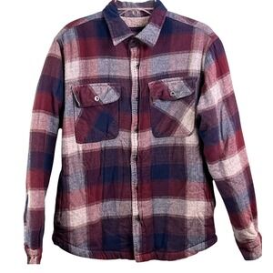 Grizzly Mountain Gray Burgundy Button Flannel Shacket Sherpa Lined Men's Medium